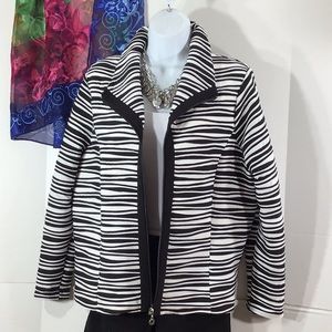 TanJay black and white striped zip front jacket